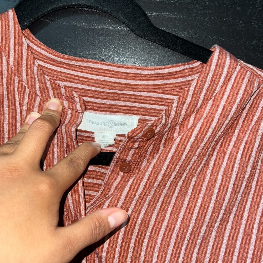 Treasure & Bond Red Stripe Shirred Balloon Sleeve Blouse - Picture 3 of 4